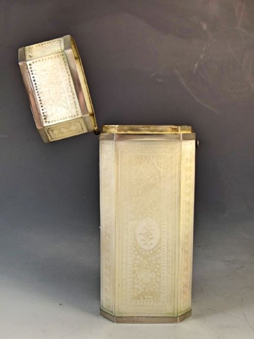 CHINESE SILVER ENGRAVED MOTHER OF PEARL CANISTER C1820 - ADDITIONAL PHOTO 6