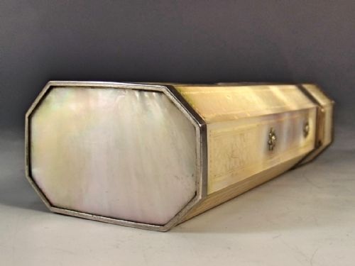 CHINESE SILVER ENGRAVED MOTHER OF PEARL CANISTER C1820 - ADDITIONAL PHOTO 8