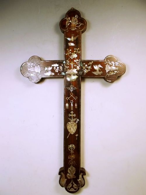 CHINESE HARDWOOD INLAID MOTHER OF PEARL CROSS C1820 - ADDITIONAL PHOTO 1