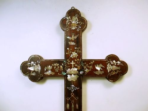 CHINESE HARDWOOD INLAID MOTHER OF PEARL CROSS C1820 - ADDITIONAL PHOTO 2