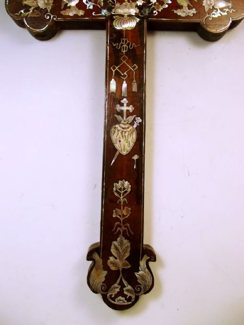 CHINESE HARDWOOD INLAID MOTHER OF PEARL CROSS C1820 - ADDITIONAL PHOTO 3
