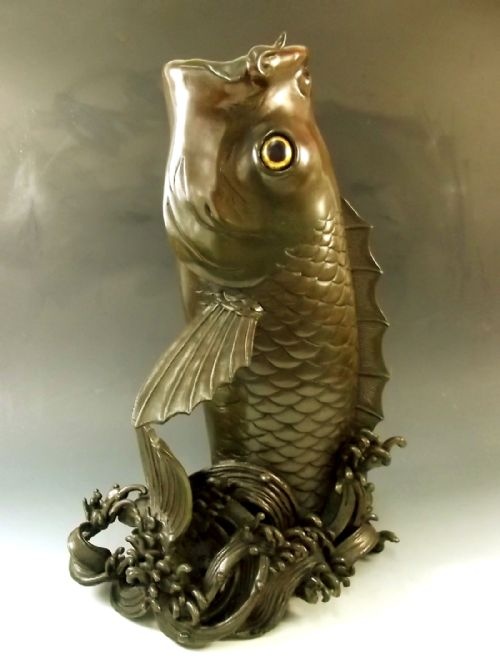 huge japanese bronze fish vase taisho period - CATEGORY: ANTIQUE VASES - DATED 1920
