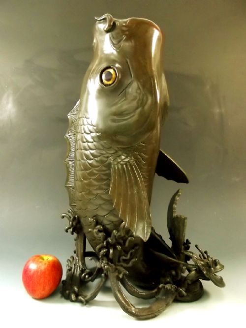 HUGE JAPANESE BRONZE FISH VASE TAISHO PERIOD - ADDITIONAL PHOTO 4