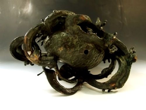 HUGE JAPANESE BRONZE FISH VASE TAISHO PERIOD - ADDITIONAL PHOTO 6