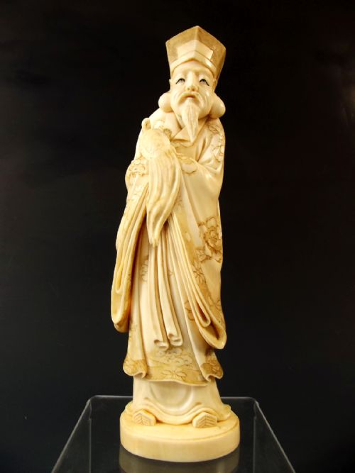 JAPANESE MEIJI PERIOD IVORY OKIMONO OF A SCHOLAR - ADDITIONAL PHOTO 1