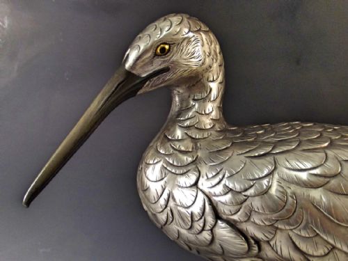 JAPANESE SILVERED BRONZE EGRET OKIMONO MEIJI PERIOD - ADDITIONAL PHOTO 5
