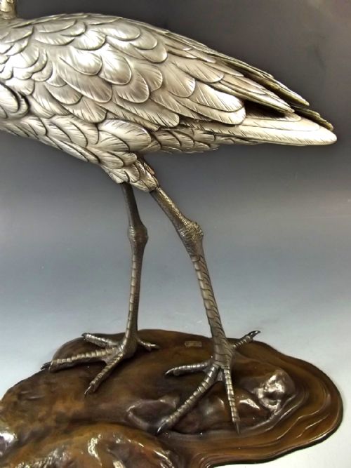 JAPANESE SILVERED BRONZE EGRET OKIMONO MEIJI PERIOD - ADDITIONAL PHOTO 6