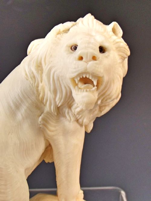 JAPANESE MEIJI PERIOD CARVED IVORY LION OKIMONO - ADDITIONAL PHOTO 5