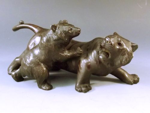 japanese meiji period tiger and bear bronze okimono seiya - CATEGORY: ANTIQUE METAL - DATED 1890