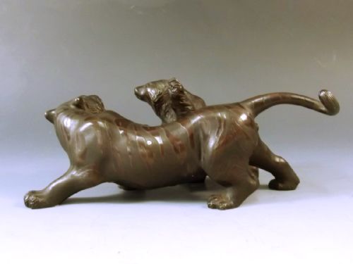 JAPANESE MEIJI PERIOD TIGER AND BEAR BRONZE OKIMONO SEIYA - ADDITIONAL PHOTO 3