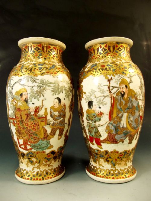LARGE PAIR JAPANESE SATSUMA VASES MEIJI PERIOD - ADDITIONAL PHOTO 2