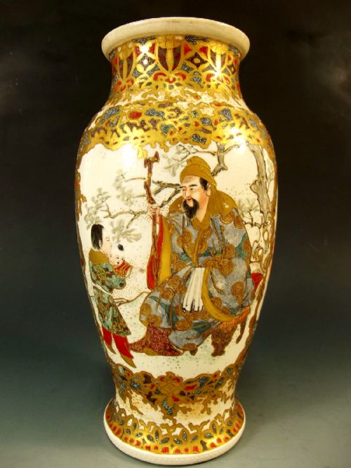 LARGE PAIR JAPANESE SATSUMA VASES MEIJI PERIOD - ADDITIONAL PHOTO 6