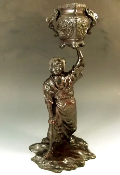japanese bronze temple attendant figure meiji period - CATEGORY: ANTIQUE METAL - DATED 1900