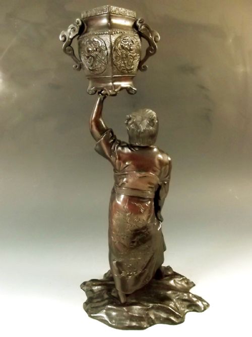 JAPANESE BRONZE TEMPLE ATTENDANT FIGURE MEIJI PERIOD - ADDITIONAL PHOTO 3