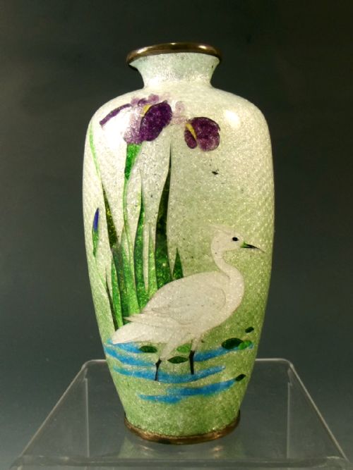 japanese ginbari cloisonne enamel crane vase meiji period - CATEGORY: ANTIQUE VASES - DATED 1890