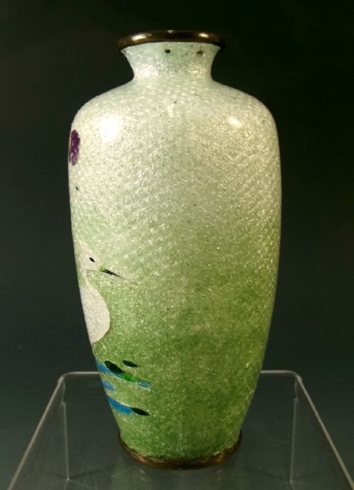 JAPANESE GINBARI CLOISONNE ENAMEL CRANE VASE MEIJI PERIOD - ADDITIONAL PHOTO 3
