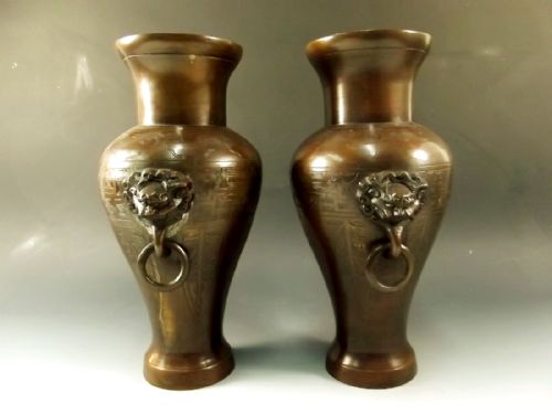 LARGE PAIR CHINESE BRONZE ARCHAIC STYLE VASES C1900 - ADDITIONAL PHOTO 1