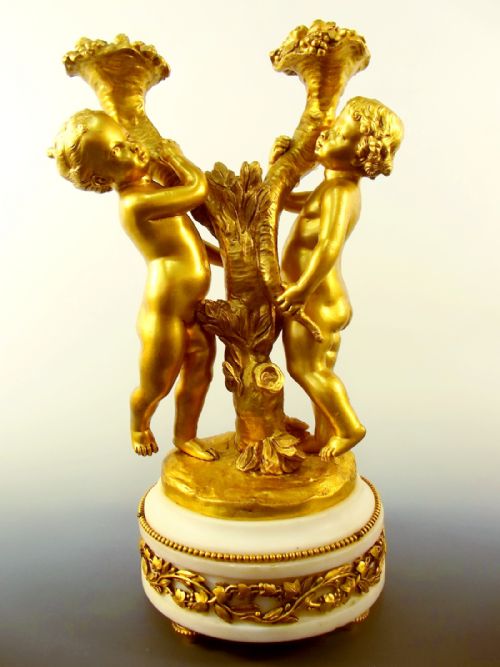 french ormolu carrara marble putti candlestick c1860 - CATEGORY: ANTIQUE LIGHTING - DATED 1860