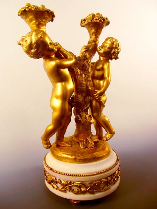 FRENCH ORMOLU CARRARA MARBLE PUTTI CANDLESTICK C1860 - ADDITIONAL PHOTO 1