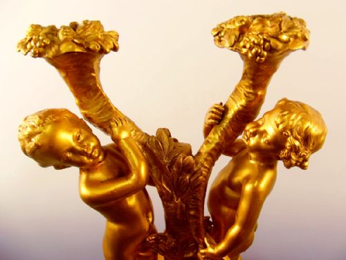FRENCH ORMOLU CARRARA MARBLE PUTTI CANDLESTICK C1860 - ADDITIONAL PHOTO 4