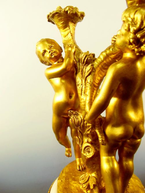 FRENCH ORMOLU CARRARA MARBLE PUTTI CANDLESTICK C1860 - ADDITIONAL PHOTO 5