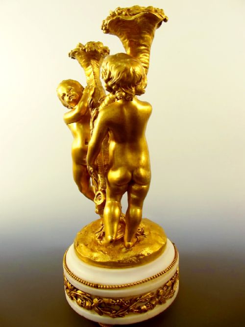 FRENCH ORMOLU CARRARA MARBLE PUTTI CANDLESTICK C1860 - ADDITIONAL PHOTO 6