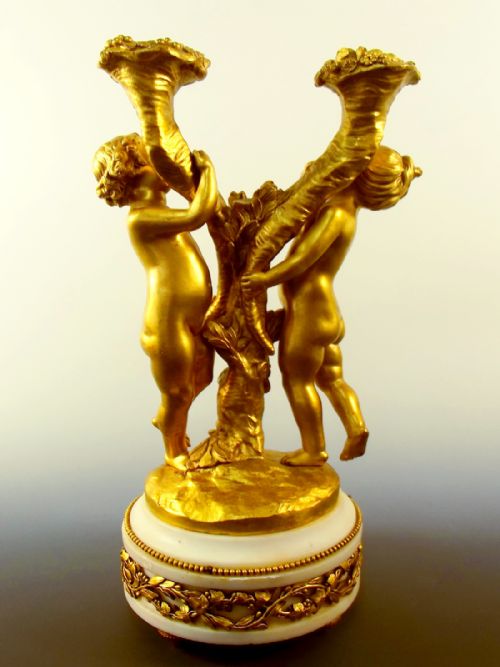 FRENCH ORMOLU CARRARA MARBLE PUTTI CANDLESTICK C1860 - ADDITIONAL PHOTO 7