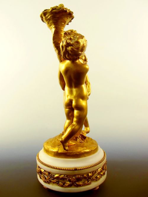 FRENCH ORMOLU CARRARA MARBLE PUTTI CANDLESTICK C1860 - ADDITIONAL PHOTO 8
