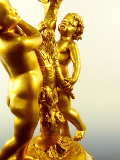 FRENCH ORMOLU CARRARA MARBLE PUTTI CANDLESTICK C1860 - ADDITIONAL PHOTO 9