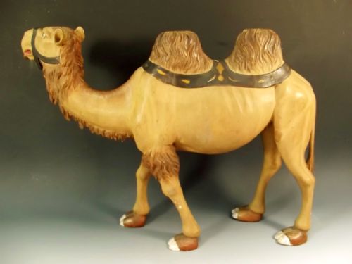 LARGE CONTINENTAL CARVED WOOD PAINTED GESSO CAMEL FIGURINE C1900 - ADDITIONAL PHOTO 1