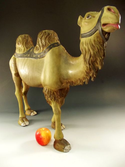 LARGE CONTINENTAL CARVED WOOD PAINTED GESSO CAMEL FIGURINE C1900 - ADDITIONAL PHOTO 5