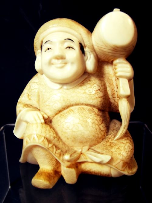 japanese meiji period ivory okimono of daikoku signed - CATEGORY: ANTIQUE MISCELLANEOUS - DATED 1900