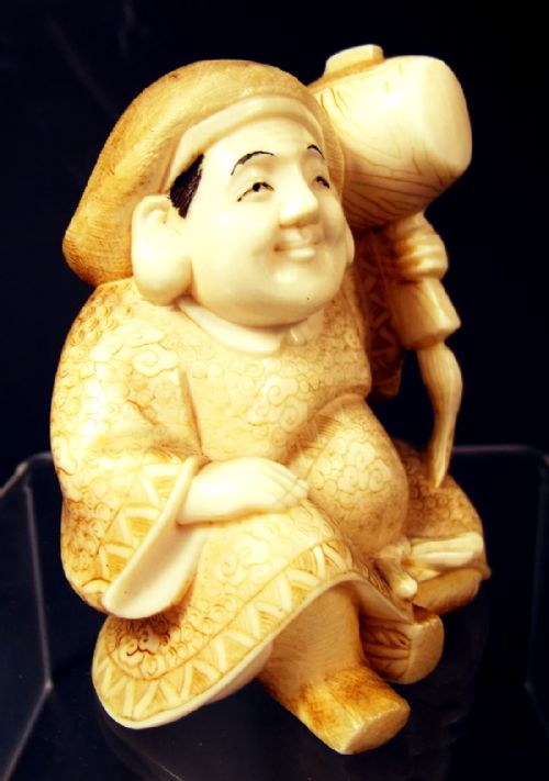 JAPANESE MEIJI PERIOD IVORY OKIMONO OF DAIKOKU SIGNED - ADDITIONAL PHOTO 5