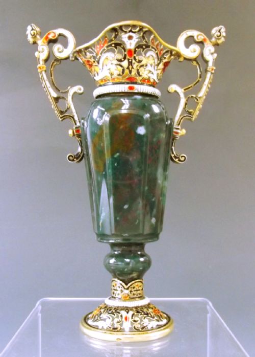 AUSTRIAN CARVED BLOODSTONE SILVER GILT ENAMEL VASE C1880 - ADDITIONAL PHOTO 1