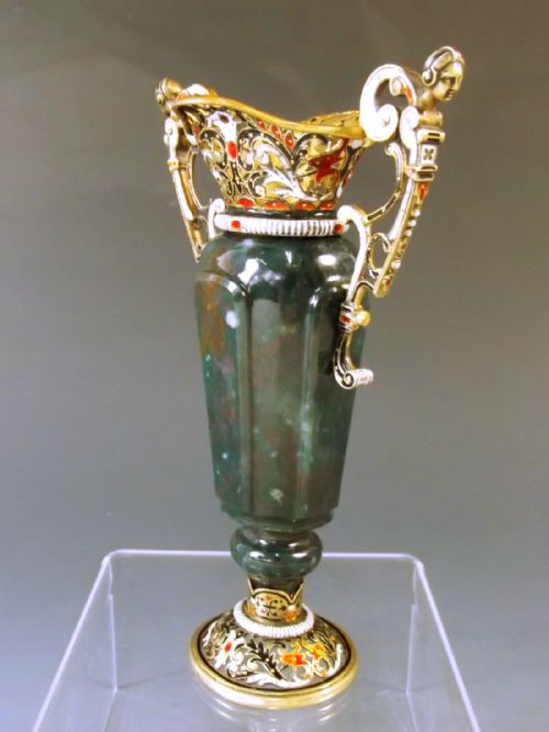 AUSTRIAN CARVED BLOODSTONE SILVER GILT ENAMEL VASE C1880 - ADDITIONAL PHOTO 2