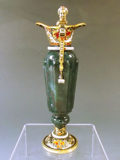 AUSTRIAN CARVED BLOODSTONE SILVER GILT ENAMEL VASE C1880 - ADDITIONAL PHOTO 3
