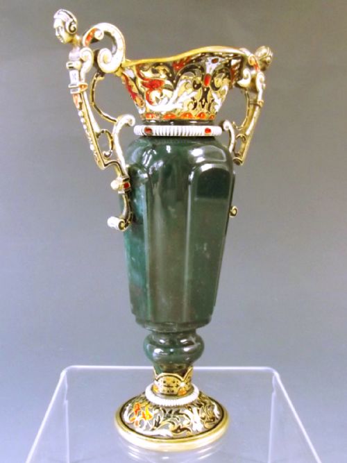 AUSTRIAN CARVED BLOODSTONE SILVER GILT ENAMEL VASE C1880 - ADDITIONAL PHOTO 4