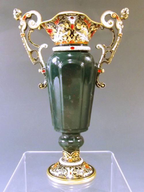 AUSTRIAN CARVED BLOODSTONE SILVER GILT ENAMEL VASE C1880 - ADDITIONAL PHOTO 5