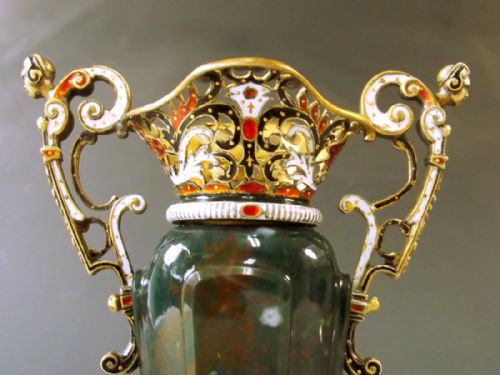 AUSTRIAN CARVED BLOODSTONE SILVER GILT ENAMEL VASE C1880 - ADDITIONAL PHOTO 7