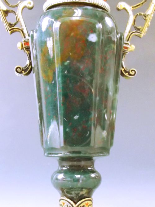AUSTRIAN CARVED BLOODSTONE SILVER GILT ENAMEL VASE C1880 - ADDITIONAL PHOTO 8