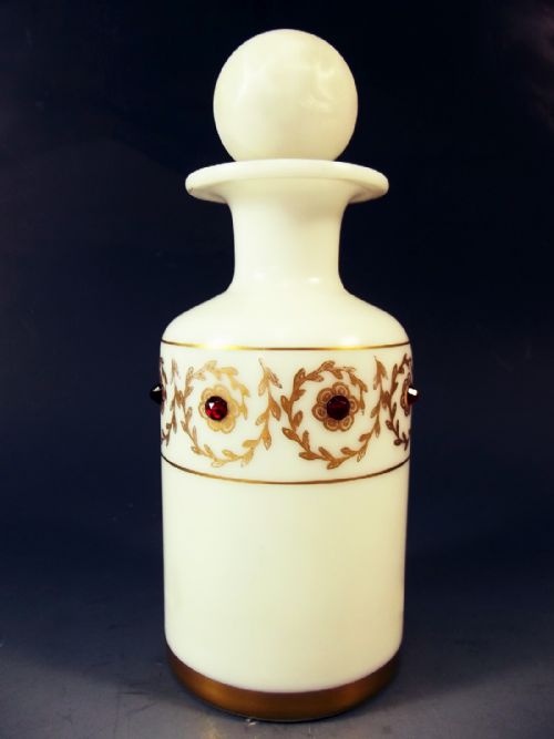 french gem set opaline glass perfume bottle c1910 - CATEGORY: ANTIQUE GLASS - DATED 1910