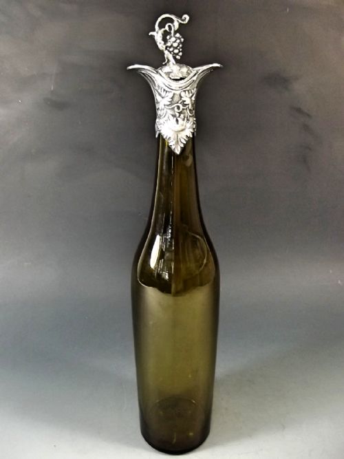 PAIR GREEN GLASS SILVER MOUNTED DECANTERS BY T BRADBURY SON 1838 - ADDITIONAL PHOTO 2