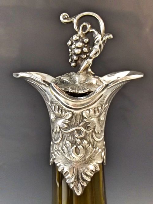 PAIR GREEN GLASS SILVER MOUNTED DECANTERS BY T BRADBURY SON 1838 - ADDITIONAL PHOTO 9