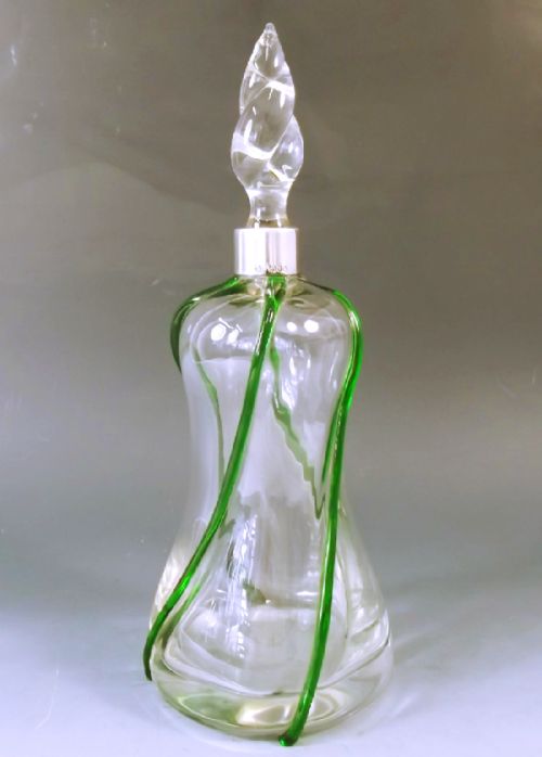 stuart sons glass green trail decanter with silver collar 1901 - CATEGORY: ANTIQUE GLASS - DATED 1900