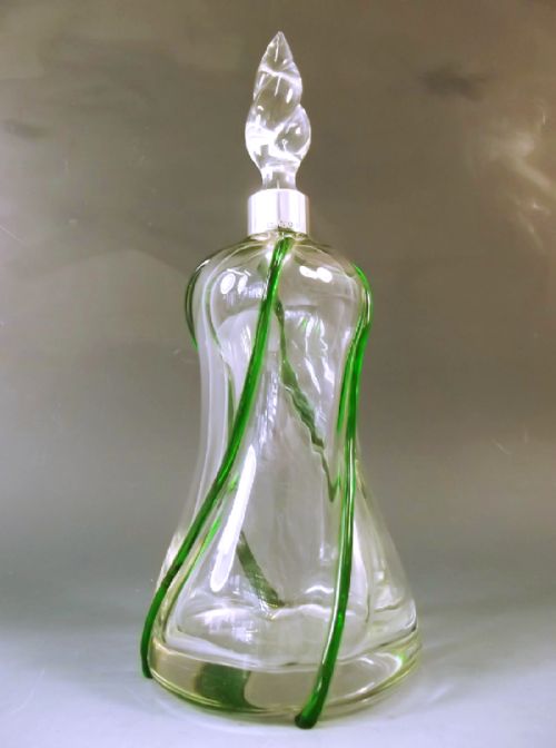 STUART SONS GLASS GREEN TRAIL DECANTER WITH SILVER COLLAR 1901 - ADDITIONAL PHOTO 1