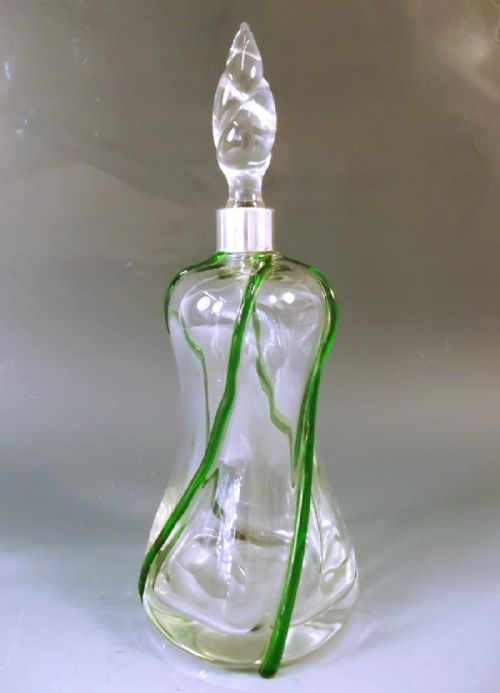 STUART SONS GLASS GREEN TRAIL DECANTER WITH SILVER COLLAR 1901 - ADDITIONAL PHOTO 2