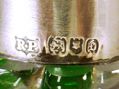 STUART SONS GLASS GREEN TRAIL DECANTER WITH SILVER COLLAR 1901 - ADDITIONAL PHOTO 4