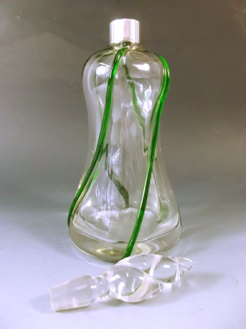STUART SONS GLASS GREEN TRAIL DECANTER WITH SILVER COLLAR 1901 - ADDITIONAL PHOTO 5