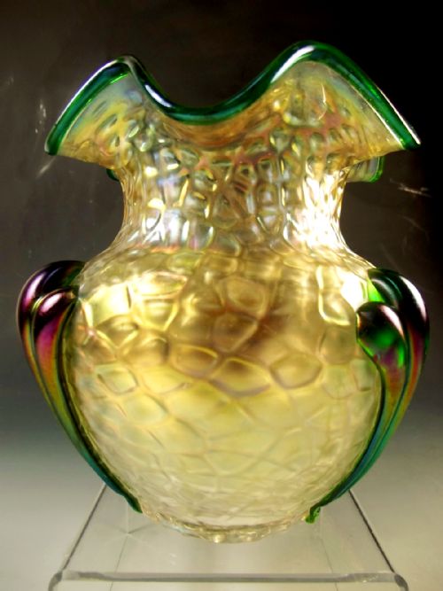 art nouveau kralik glass green trail vase - CATEGORY: ANTIQUE VASES - DATED 1910