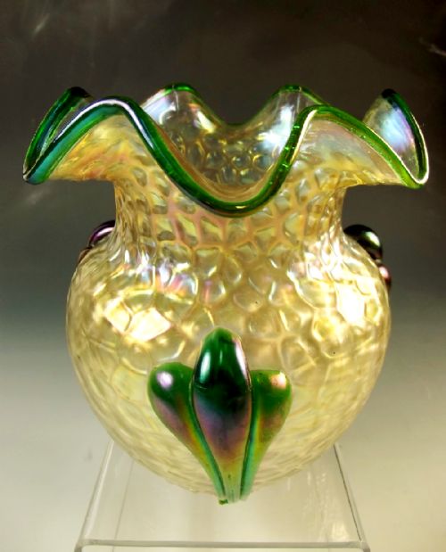ART NOUVEAU KRALIK GLASS GREEN TRAIL VASE - ADDITIONAL PHOTO 1